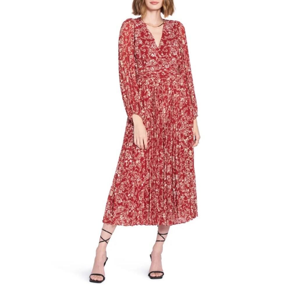 New En Saison Paisley Print Pleated Midi Dress in Rust Women's Size M